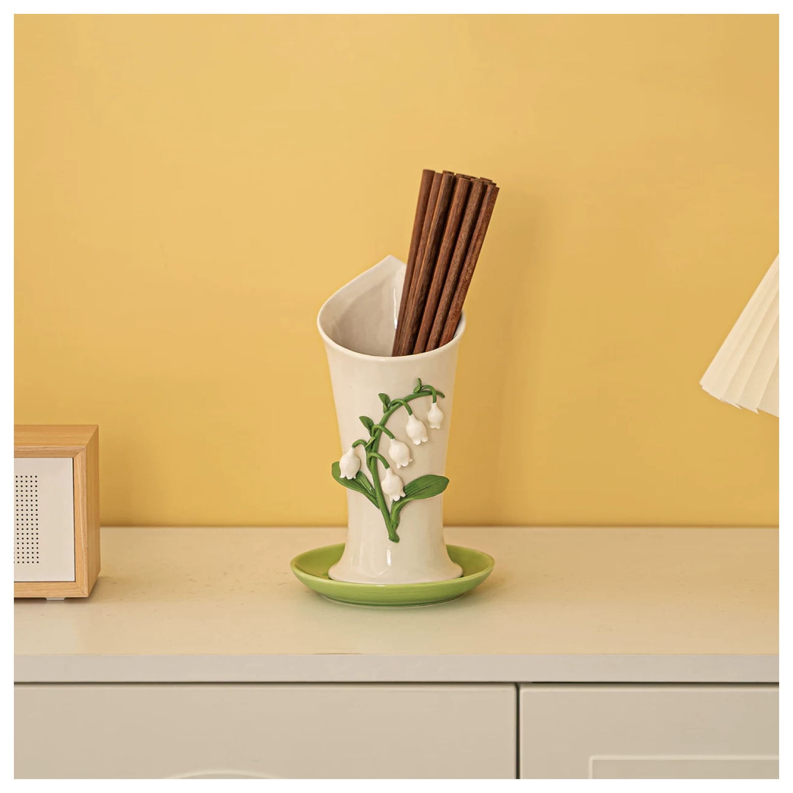 Japanese Drain Rack, Ceramic Cutlery Drainer with Water Tray, Ceramic Utensil Storage Rack for Chopsticks, Spoon Rack