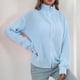 thumbnail image 2 of Cárdigan De Punto Hombro Caído Manga Larga Cuello Alto Suelto Mujer Otoño Invierno Suéter Abrigo Azul Claro M, 2 of 5