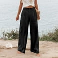 thumbnail image 3 of Women's cotton and linen casual straight wide-leg loose drawstring elastic waist trousers, 3 of 9