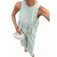thumbnail image 3 of Women'S 2 Piece Gingham Set Summer Outfits Ruffle Tank Top and Wide Leg Pants Matching Lounge Set Bean Green XL, 3 of 10