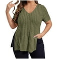 thumbnail image 3 of Swuxness Women Short Sleeve Plus Size T Shirts, Spring and Summer Casual Tops, Ladies V-Neck Solid Color Comfortable Fashion Loose Pullover Tee Army Green, XXXXXL, 3 of 5