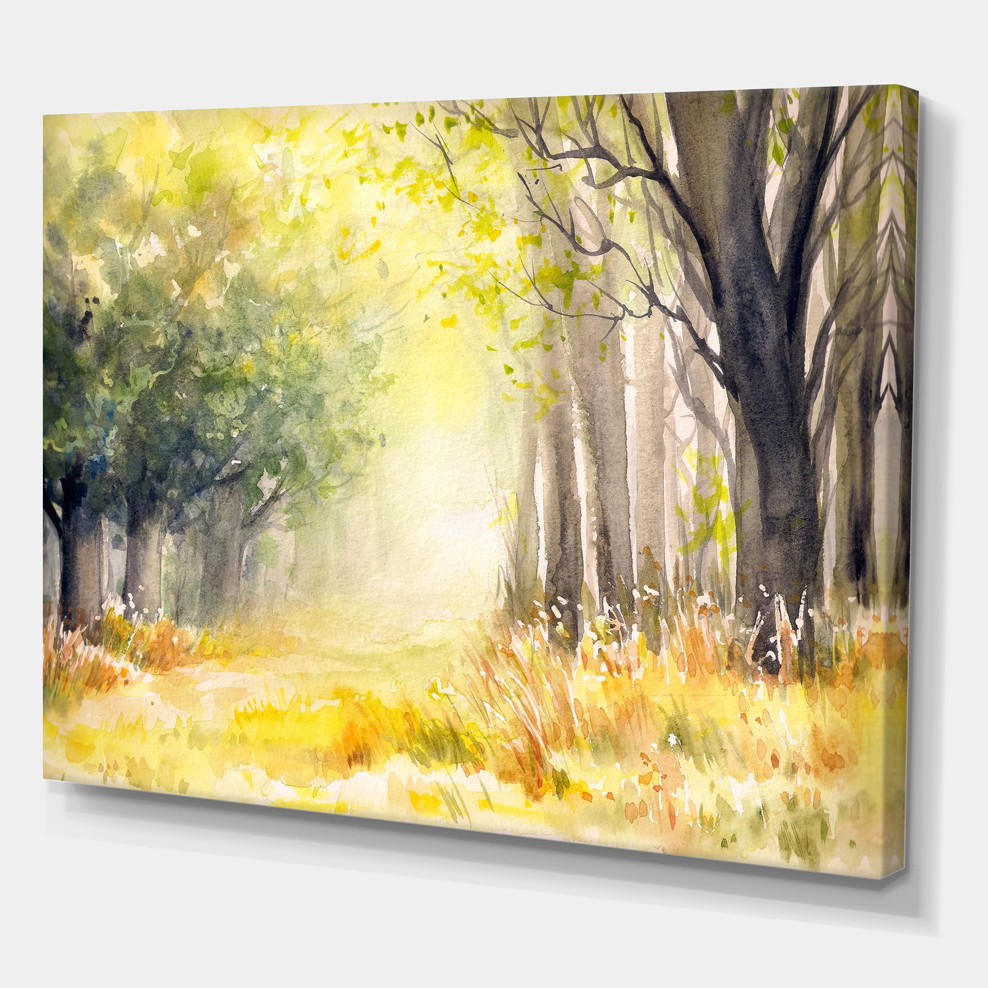 Designart ' Bright Sunshine Through The Yellow Forest Trees III ' Traditional Canvas Wall Art Print