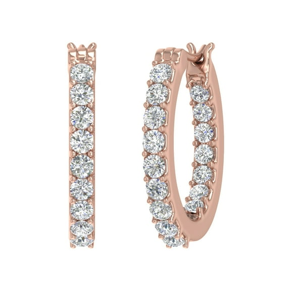 1 Carat Prong Set Diamond Inside-out Hoop Earrings in 10K Rose Gold