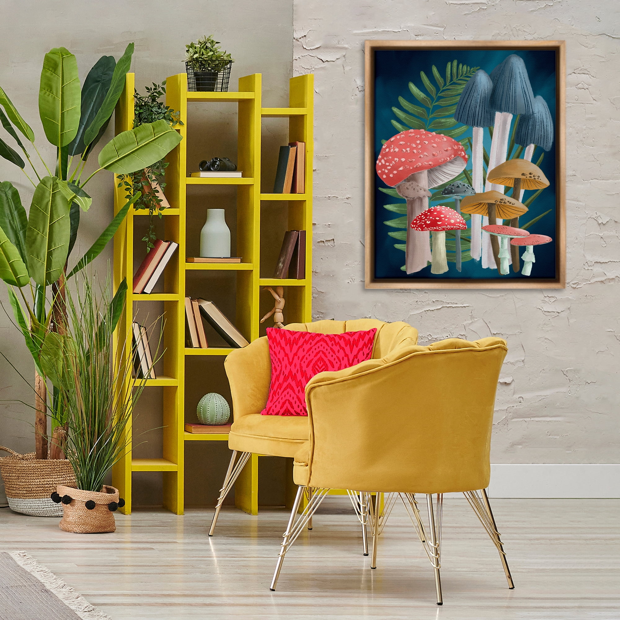 Stupell Industries Forest Fern & Mushrooms Botanical & Floral Painting Brown Floater Framed Art Print Wall Art, 25 x 31