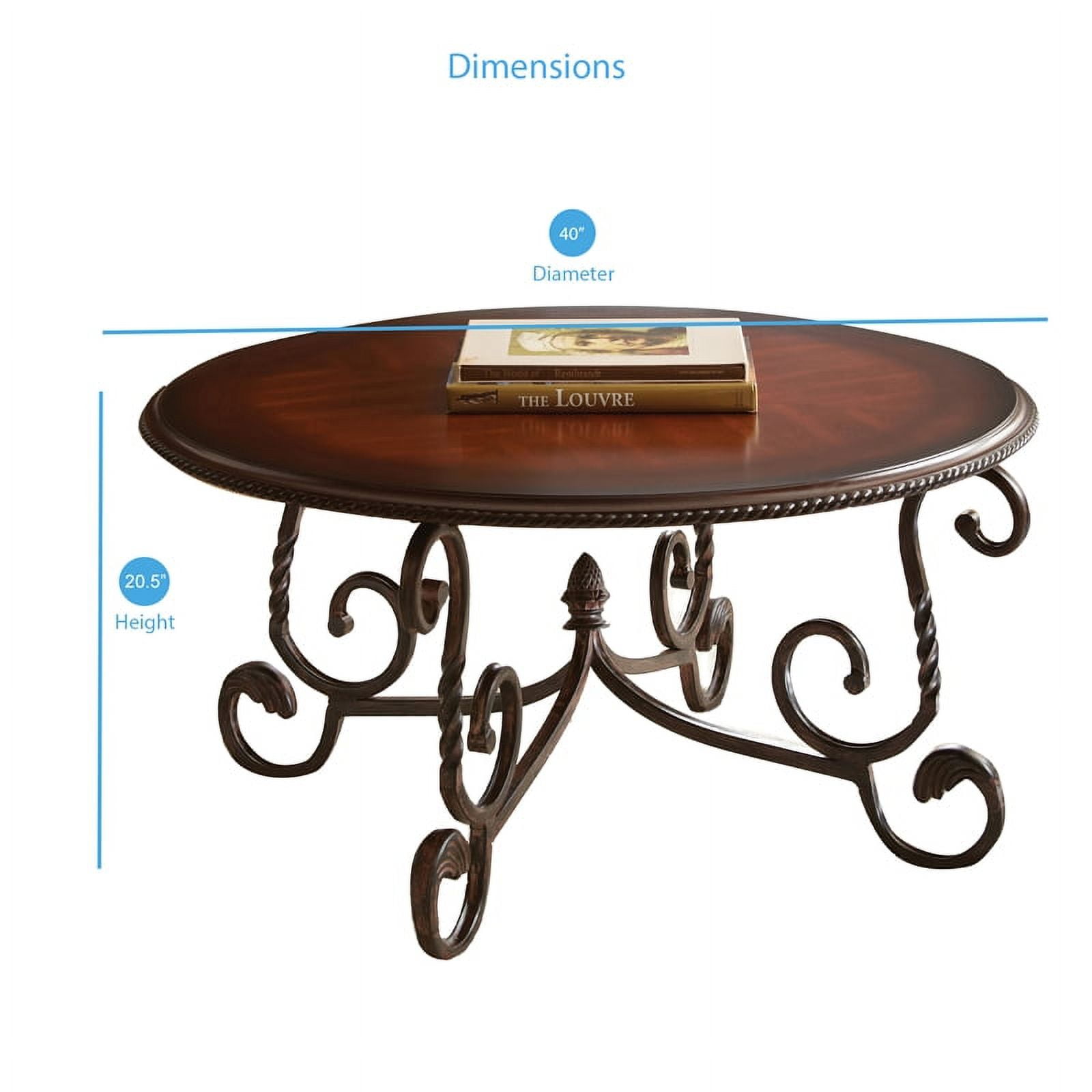 Steve Silver Crowley Indoor Wood Traditional Round 20" Height Coffee Table, Cherry