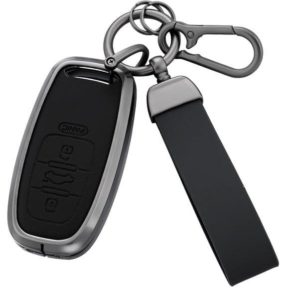 Key Fob Cover Compatible with Audi A1 A3 Q3 Q7 R8 TT Keyless Flip Key Metal Leather Key Case Shell with Keychain,1