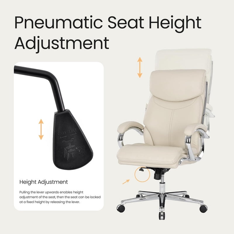 COLAMY High Back Executive Office Chair, PU Leather Computer Desk Chair with Extra Thick Padded Seat Cushion, Quiet Rubber Rolling Casters and Adjustable Tilt Tension for Home Workspace,Beige