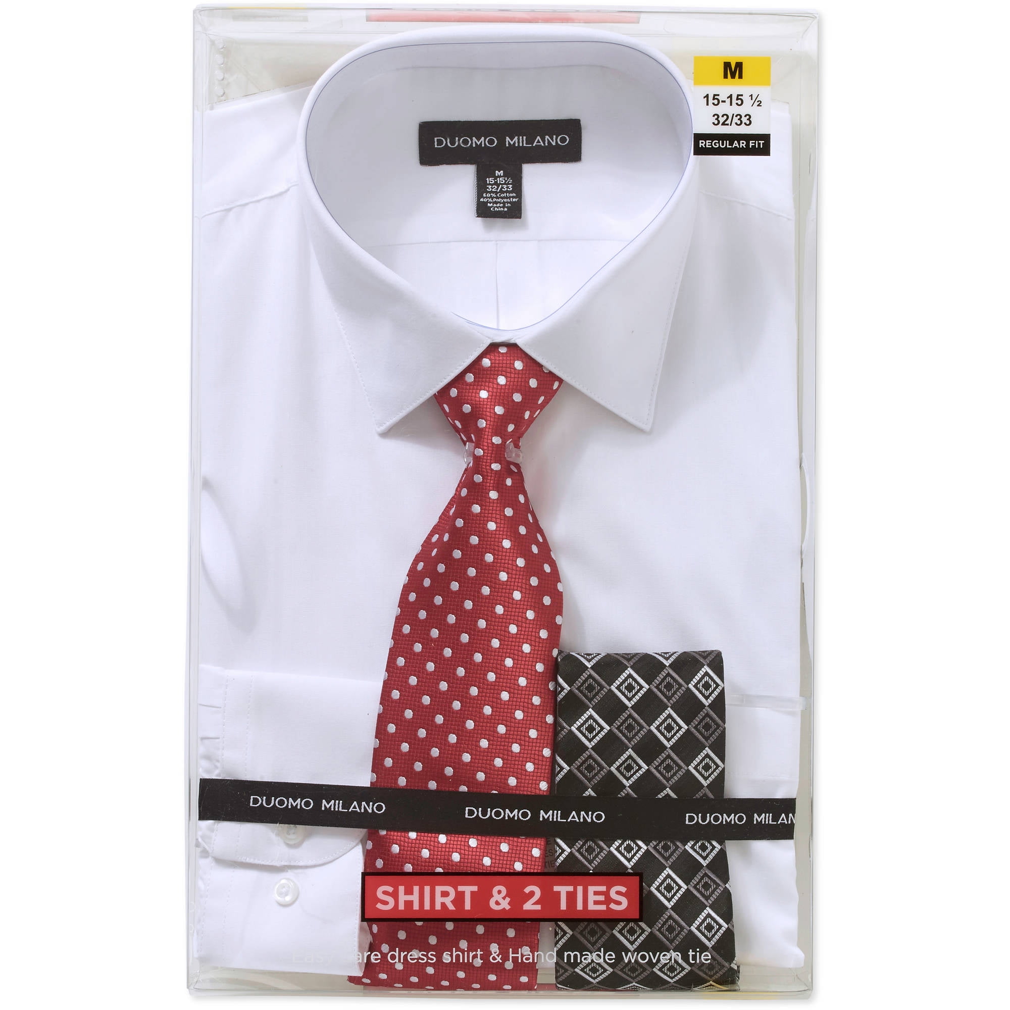 Big Men's Packaged Long Sleeve Dress Shirt and 2 Ties Set 