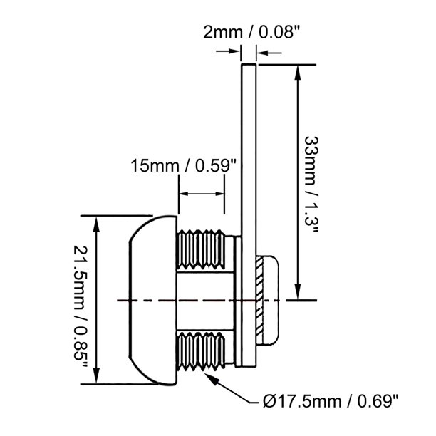 Serrure à Cames Tubulaire – Cylindre 20 Mm, Finition Chromée, 2 Pièces Avec Clés