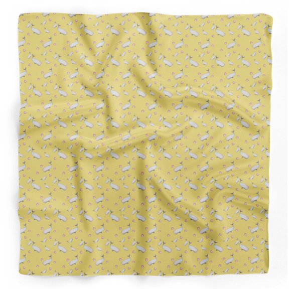 Bimba Yellow Shell & Whale Fish Ocean Pure Silk Printed Head Bandanas Summer Neck Wrap Scarf 40 x 80 Inches