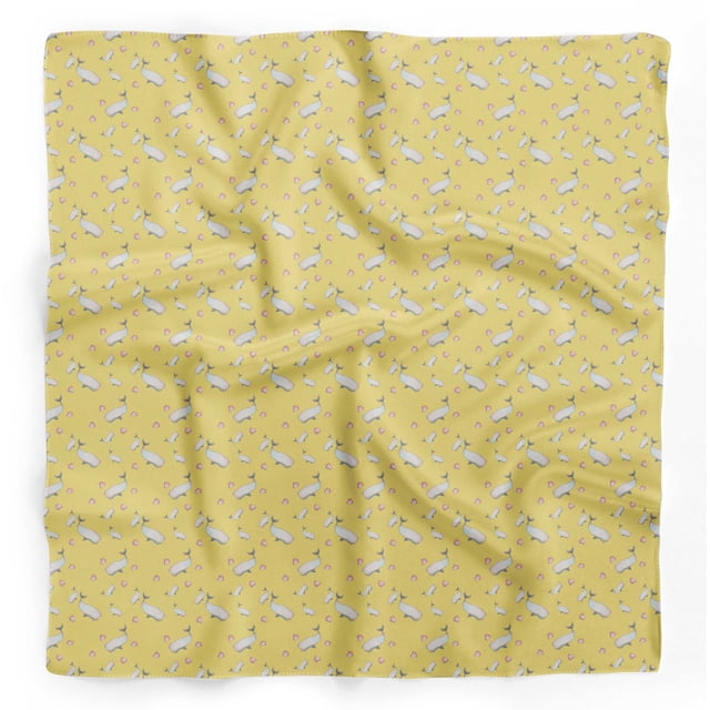 Bimba Yellow Shell & Whale Fish Ocean Pure Silk Printed Head Bandanas Summer Neck Wrap Scarf 40 x 40 Inches