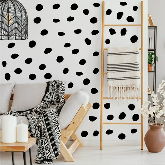 190 Pcs Black Irregular Dots Decals Self-adhesive Round Removable Wall Stickers Vinyl Peel and Stick for Living Room Bedroom Bathroom Playroom Furniture Party Decor