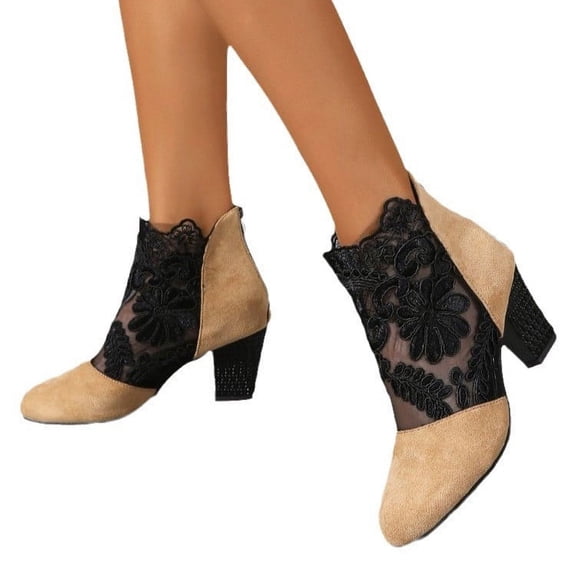 AXXD Beige Sandals for Women Summer Net Surface Sandals Ethnic Style Breathable Flowers Casual High Heel Sandals