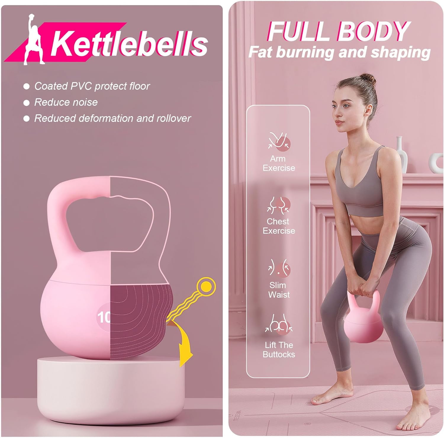 Soges Soft Kettlebells,Iron Sand Filled Weights Strength Training Kettlebells,Shock-Proof Weights and Wide-Grip Handle,Fitness Soft Kettlebells for Women Men,Home Gym Kettlebells,Pink,10LBS