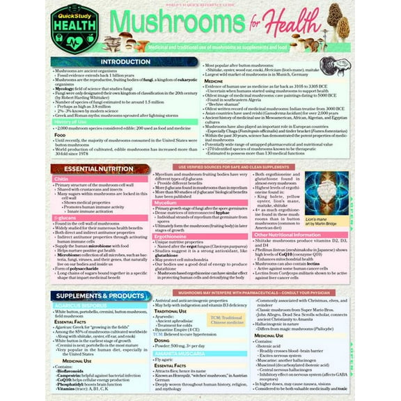 Mushrooms for Heatlh: A Quickstudy Laminated Reference Guide, (Paperback)