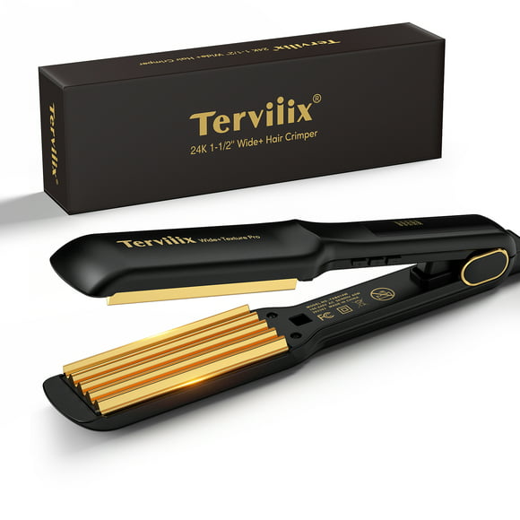 Terviiix 24K Titanium Wide Hair Crimping Iron, 1.5" Hair Crimper for Textured Crimps and Volume