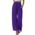 thumbnail image 2 of Purple Womens Sweatpants Womens Daily Elastic Waist Pockets Straight Solid Color Casual Pants Loose Long Trousers Casual Pants Women, 2 of 6