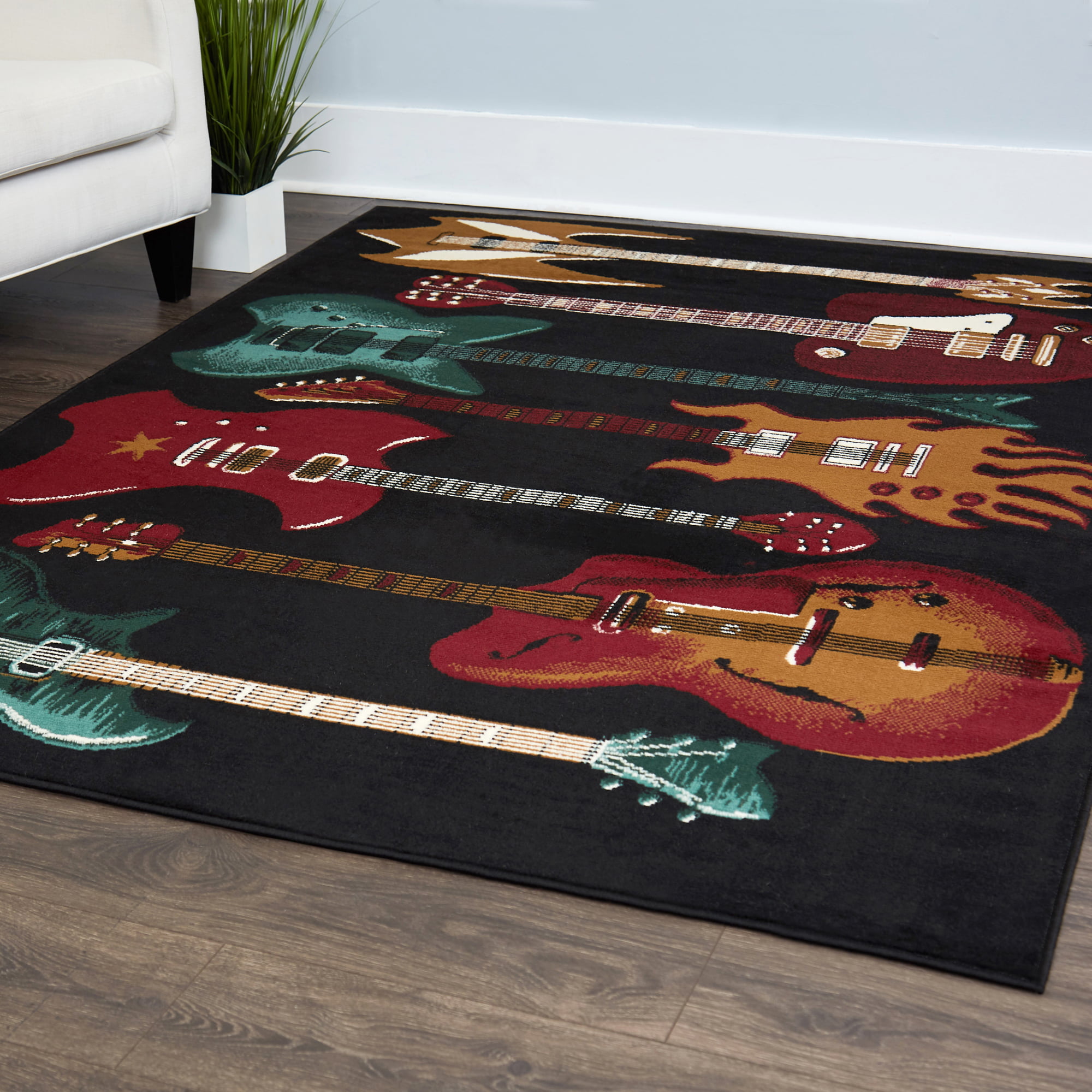 Brown And Black Guitar Area Rugs Dining Room Bedroom Floor Carpet Kitchen Mat 