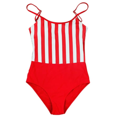 CYMMPU Swimsuit Women s Monokini One-Piece Bikini High Waist Swimsuit Scoop Neck Bathingsuit Striped Bodysuit Vintage Tummy Control