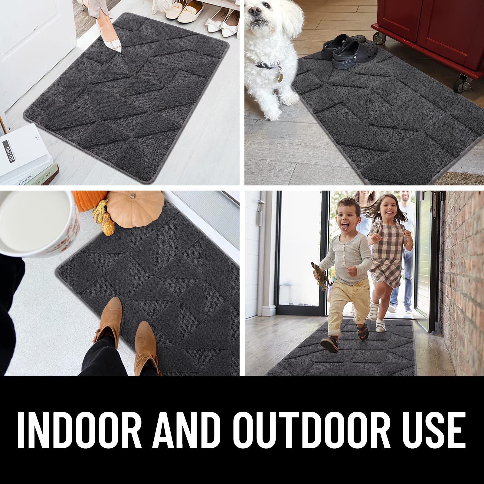 Buganda Indoor Doormats, Absorbent Trapper Dirt Door Mats, Non Slip Low Profile Inside Doormats for Entryway, 32x48, Dark Grey