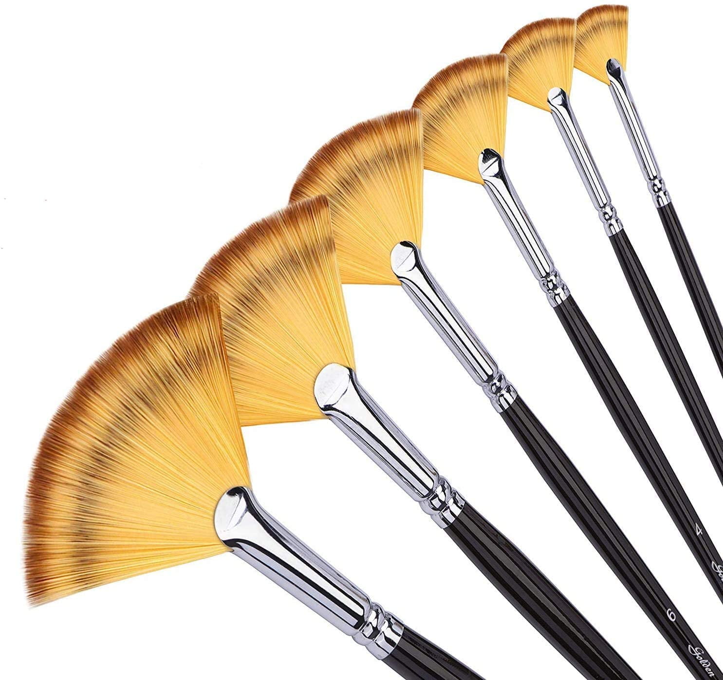 Fan Brush-6pcs Artist Brush Set Birch Wood Long Handle for Acrylic, Oil,  Gouache and Watercolor Painting 