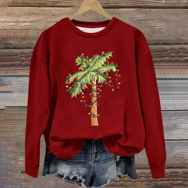 Amzcrzy Chandails pour Femmes Chandail de Noël Mode Femmes Décontracté Manches Longues Impression de Noël Col Rond T-Shirt Ample Blouse Chandails Sans Capuche Chandails pour Femmes P