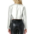 thumbnail image 3 of INSPIRE CHIC PU Leather Cropped Jackets for Women's Long Sleeve Casual Party Bolero Short Jacket XS Silver, 3 of 5