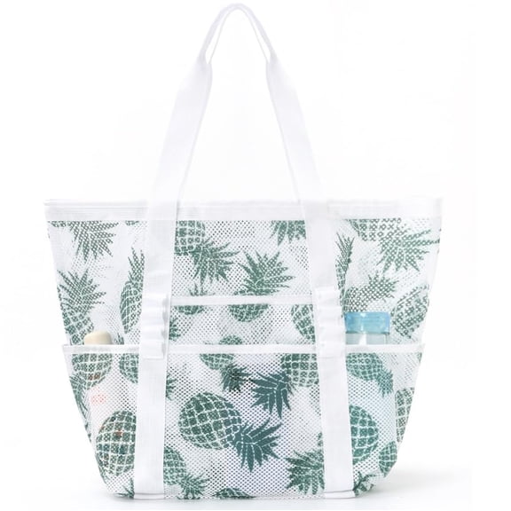 Omlopp Mesh Beach Bag, Large Tote Bag for Travel Vacation, Pool Bag, Family Cruise Essentials with Pockets