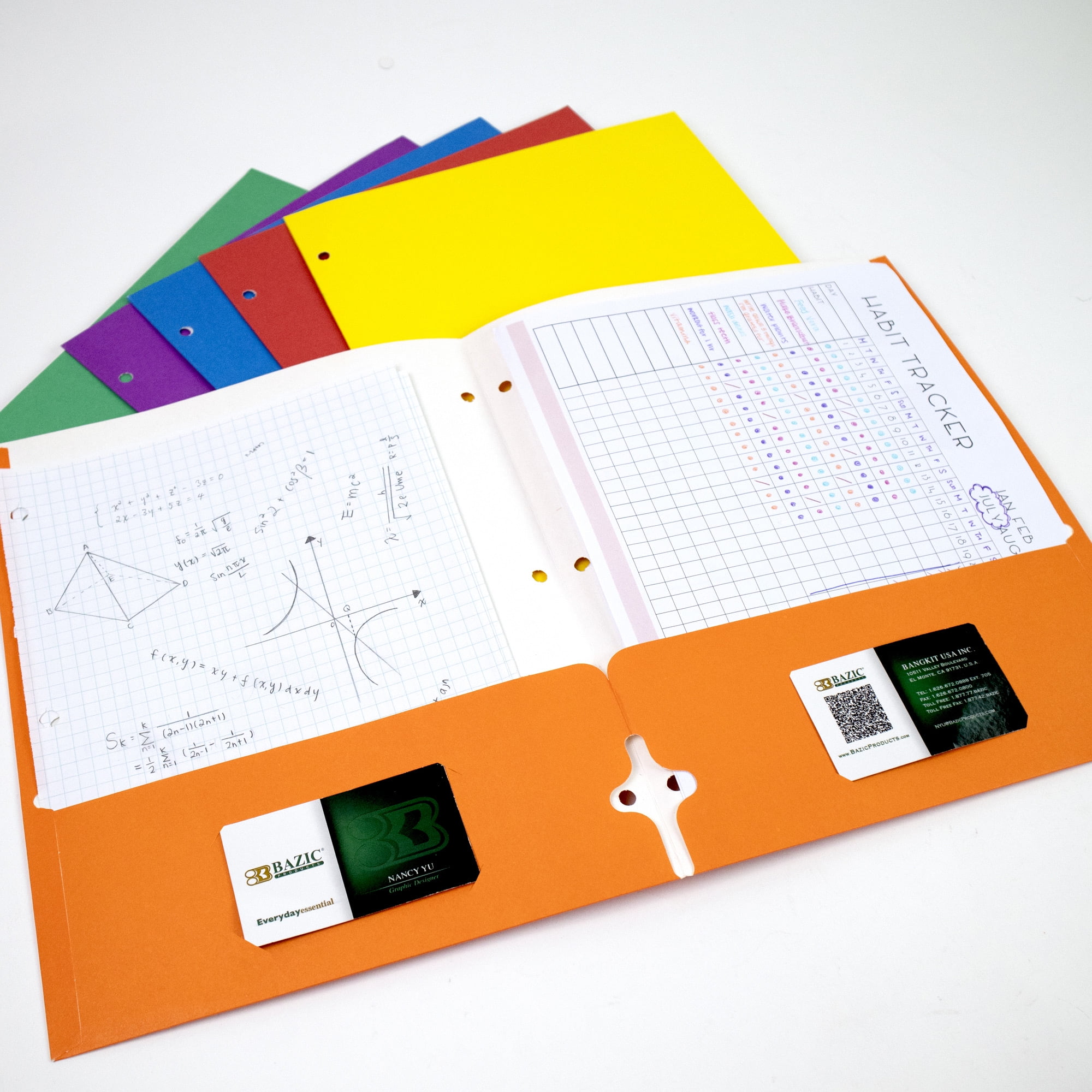 BAZIC 2 Pockets Paper Folder, 3 Metal Prongs Fastener Clips Portfolio, Letter Size Folders, Assorted Color 20-Pack