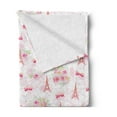 thumbnail image 2 of Paris Soft Flannel Fleece Throw Blanket, Eiffel Towers and French Bouquets Bows with Romantic Pattern, Cozy Plush for Indoor and Outdoor Use, 60" x 80", Pale Green Pale Pink, by Ambesonne, 2 of 5