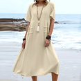 thumbnail image 2 of CHOK Robes d'Été Grande Taille pour Femmes Décontractées en Coton et Lin Couleur Unie Manches Courtes Col Rond Robe Maxi, 2 of 7