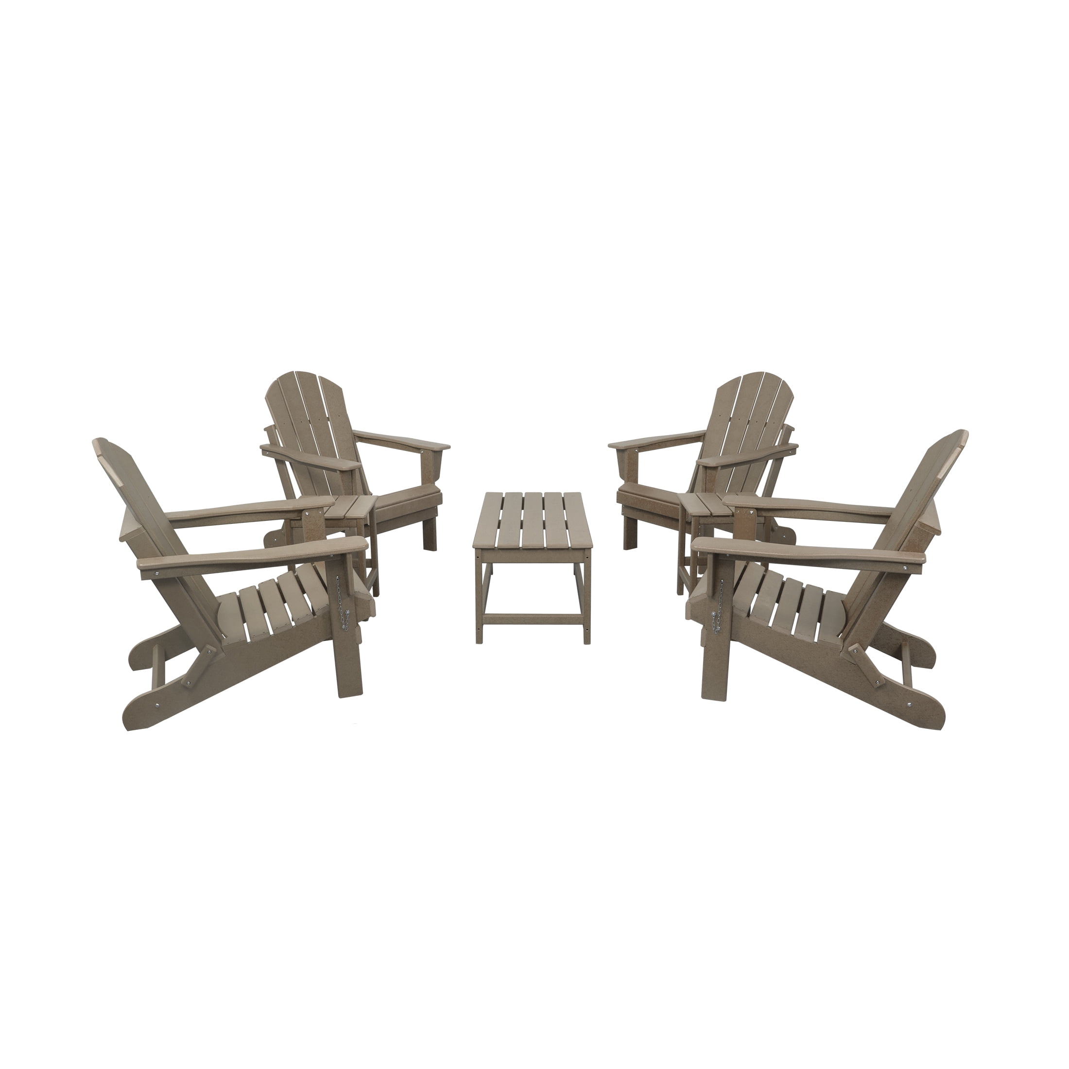 7-Piece Poly Adirondack Conversation Set Coffee Table, Side Table for Outdoor Patio Garden, Weathered Wood