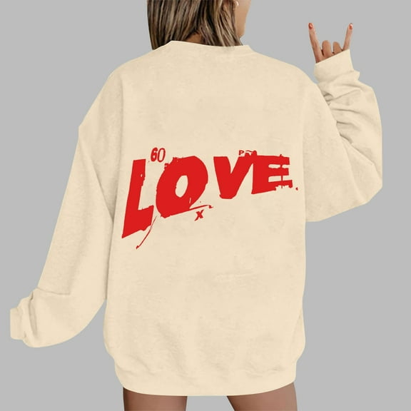 Xixinqiwan Women Valentine's Day Sweatshirt,Women's Cute Heart Sweatshirts Long Sleeve Tops Spring Fashion Clothes Trendy Holiday Outfits