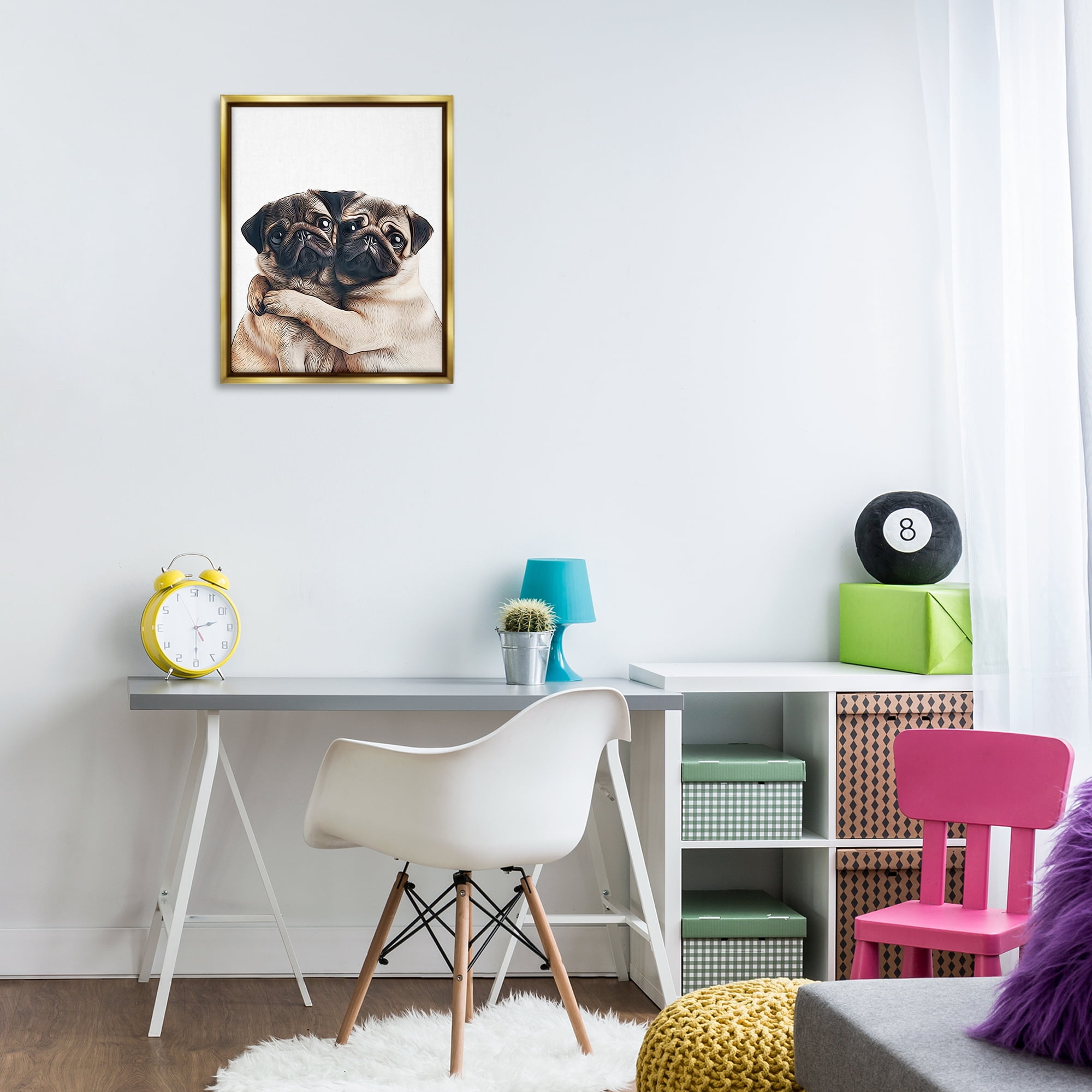 Stupell Industries Two Hugging Pugs Animals & Insects Painting Gold Floater Framed Art Print Wall Art, 17 x 21