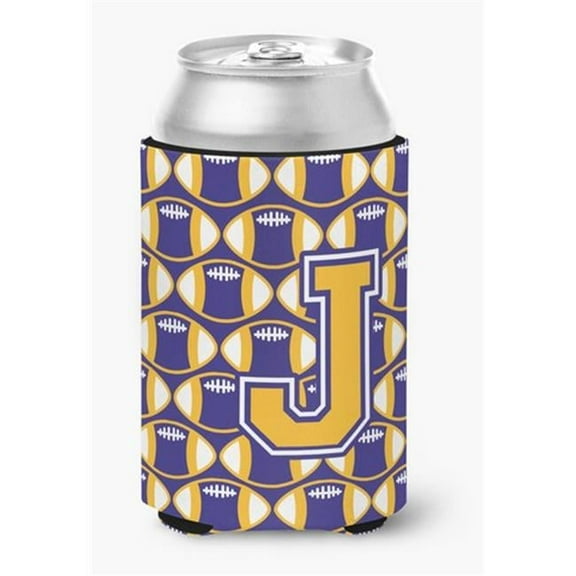 Letter J Football Purple & Gold Can or Bottle Hugger