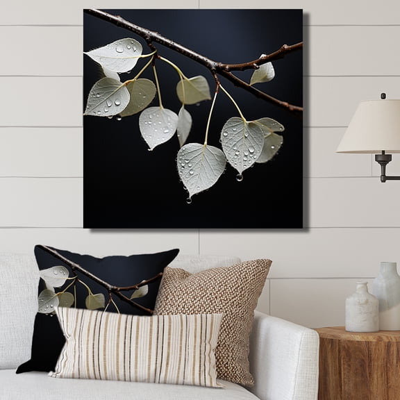 Designart "Silhouetted Leaf Design In Shimmering Silver" Leaves Canvas Art Print