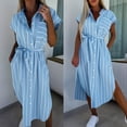 thumbnail image 2 of WRKEKC Robes d'Été Décontractées pour Femmes, Robes d'Été Grande Taille, Robe à Rayures Doublée pour Femmes avec Laçage, Robe Sans Manches à Rayures à Col à Revers, 2 of 9