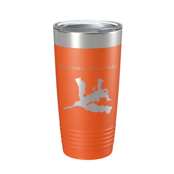 Pineview Reservoir Tumbler Lake Map Travel Mug Insulated Laser Engraved Coffee Cup Utah 20 oz Orange