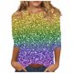 thumbnail image 2 of RKSTN Mardi Gras 3/4 Sleeve T Shirts for Women Top Oversized Crewneck Carnival Mask Print 3/4 Length Sleeve Shirt Womens Casual Round Neck Mask Tuesday Carnival Party Three Quarter Sleeve Tee Shirt, 2 of 5