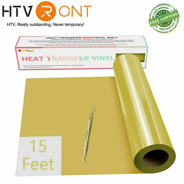 Heat Transfer Vinyl Gold HTV Rolls 12" x 15FT Gold Iron on Vinyl for