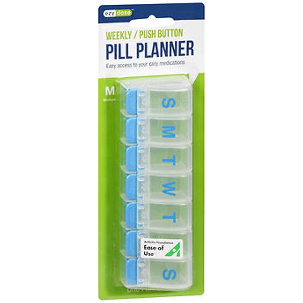 Ezy Dose 7 Day Push Button Pill Organizer Medium Size (Assorted
