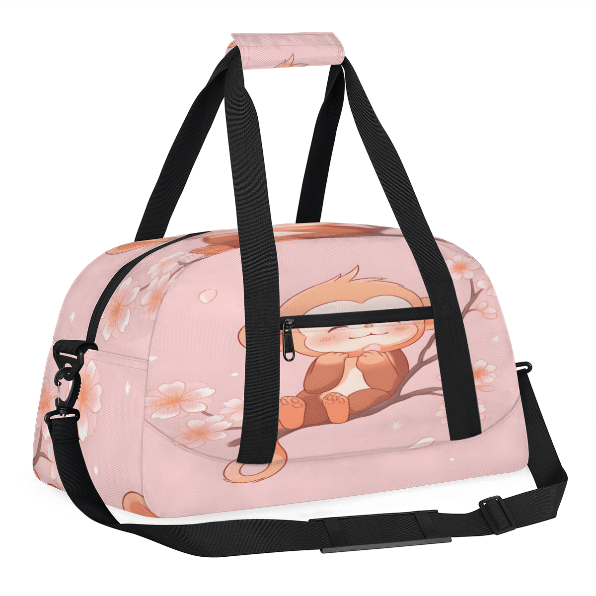 Herdesigns Pink Sports Duffle Bag for Women & Men, Cute Monkey Gym Bag Dance Bag Overnight Bag Carry On Weekender Travel Bag