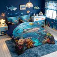 thumbnail image 2 of meiyoeat Reef Shark Fish Twin Bedding for Kids Boys Girls, Tropical Coastal Coral Animal Bedding Comforter Set, Blue, Blue Reversible, 7 Pieces, 2 of 6