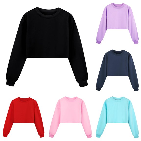 Byoo Toddler Girls Solid Crop Sweatshirt Crewneck Long Sleeve Casual Pullover Sweatshirt Daily Sweatshirt,Black