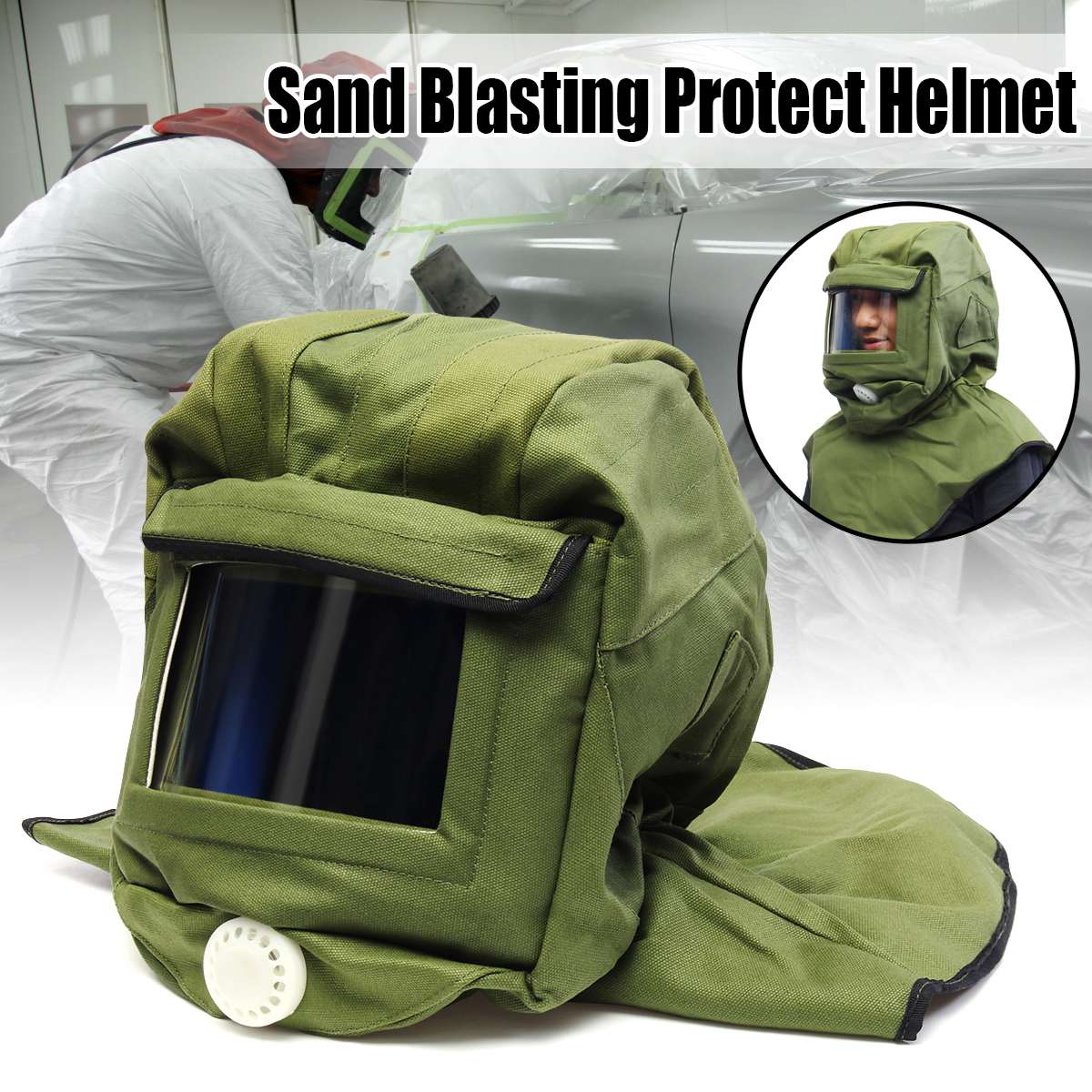 Sand Blasting Hood Cap Mask Sandblast Helmet Anti Dust Wind Face