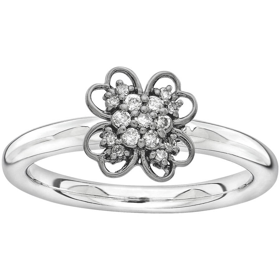 Diamond Sterling Silver and Black-Plated Flower Ring - Walmart.com