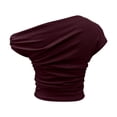 thumbnail image 5 of Wang6 Womens One Shoulders Cropped Tshirts Trendy Ribbed Short Sleeve Tops Casual Ruched Slim Fit Shirts Tees Red M, 5 of 6