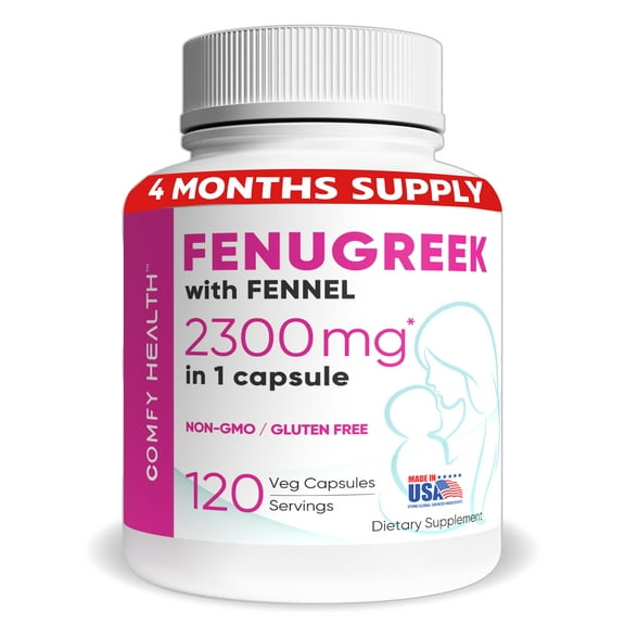 COMFY HEALTH Breastfeeding & Lactation Supplements, Increase Your Milk Supply Fenugreek Capsules, 2300mg Per Capsule, 120 Count, Fenugreek Pills With Fennel, Seeds Extract, Fenogreco Capsulas
