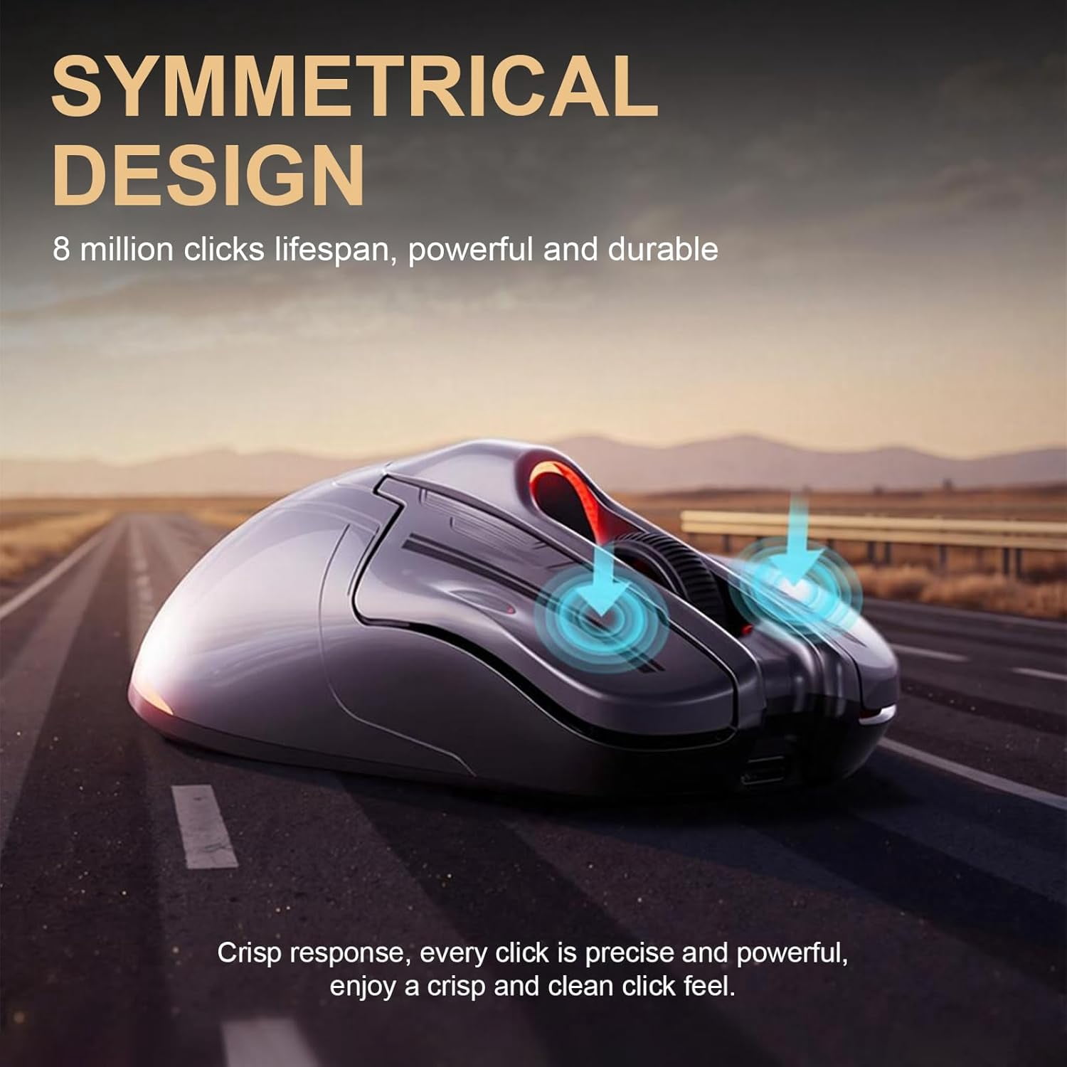 Sports Car Style Wireless Gaming Mouse, 12800 DPI, Tri-Mode 2.4G/Bluetooth 5.3/USB-C Wired, 87g Lightweight RGB Backlit Mouse, 500mAh for PC Laptop Computer (Gray)