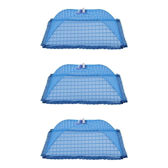 Set of 3 Square Mesh Screen Umbrella Food Cover Net Tents Reusable and Folding 72X51cm for Picnic/BBQ - Keep Out Flies
